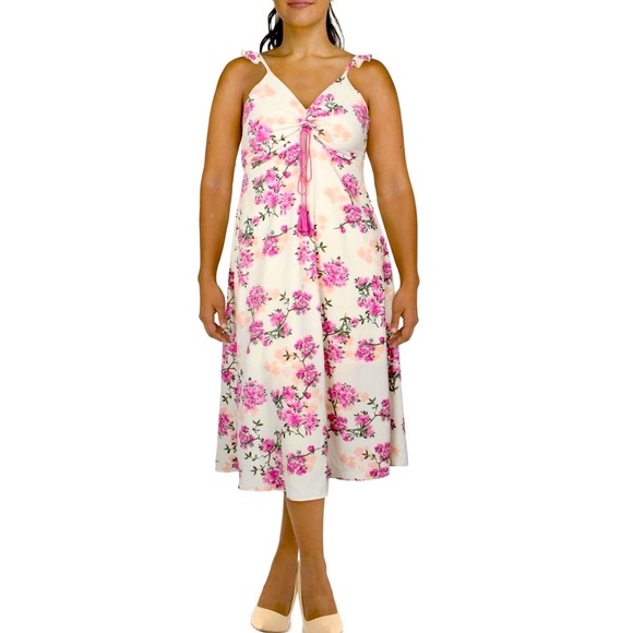 NWT pink lilac cream floral tassel tie midi dress chiffon lined AMELIA 8 or 10 - Picture 12 of 13